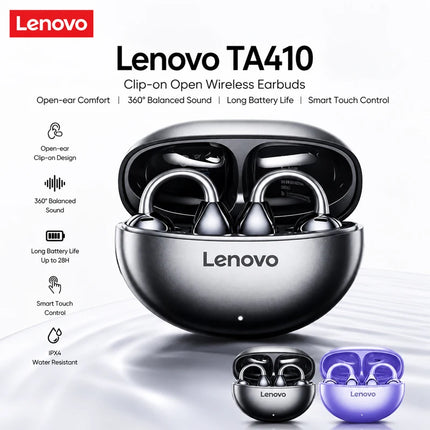 Original Lenovo TA410 TWS Panoramic Sound Effects Wireless Earbuds Ear Clip Bone Conduction With Mic Bluetooth 5.4 Headphones