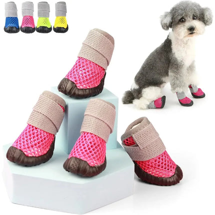 Breathable Mesh Small Dog Shoes, Anti-Slip Rubber Sole, Adjustable Paw Protectors for Hot Pavement, Walking Running Boots Summer
