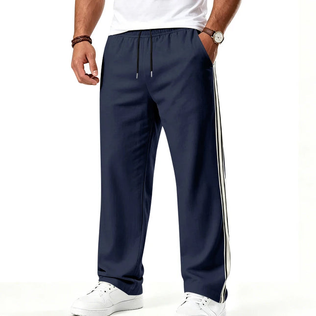 2026 Men's Color Block Webbing Jogger Pants, Drawstring Waist, Loose Straight Leg, Casual Fitness Trousers for EU US Wholesale