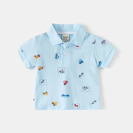 New Summer Kids Polo Shirt 2-6T Cartoon Car Boys T-shirt Korean Version Thin Girls Lapel Tee Children Clothes Tops