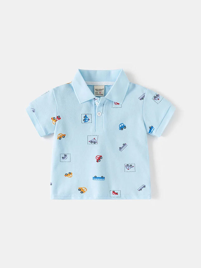 MILANCEL New Summer Kids Polo Shirt 2-6T Cartoon Car Boys T-shirt Korean Version Thin Girls Lapel Tee Children Clothes Tops