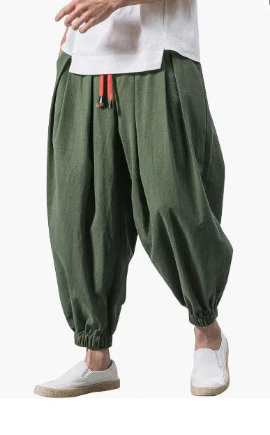 2025 New Trendy Men's Harem Pants Loose Oversized Style Cotton and Linen High Quality Jogger Sweatpants Casual Male Trousers