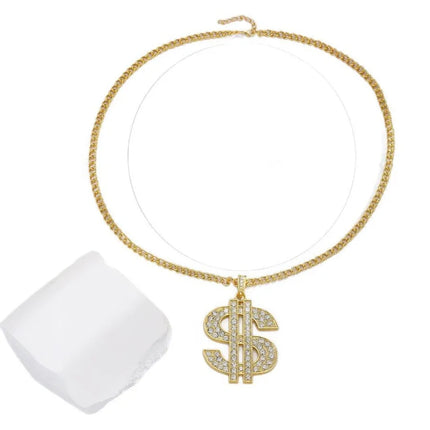 European and American exaggerated hip-hop domineering thick dollar symbol necklace alloy diamond-encrusted chain personality tr