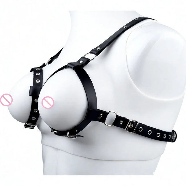 QKKQ Black PU Leather Strap On Belt Erotic Bra Chest Bind For Women Breast Bondage BDSM Sexy Products Adult Play Accessories
