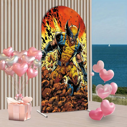 Superhero Wolverine Deadpool theme arch background children's boy birthday partydecoration layoutbackground props stretch fabric