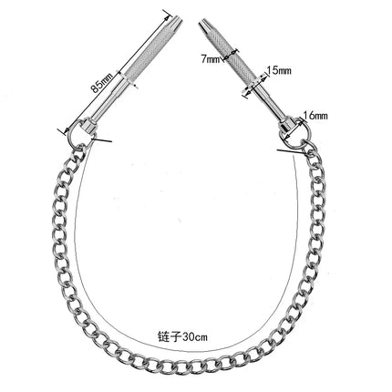 Adjustable Metal Nipple and Labia Clamps with Chain Plunger Style BDSM Bondage Gear for Couples Sensory Play