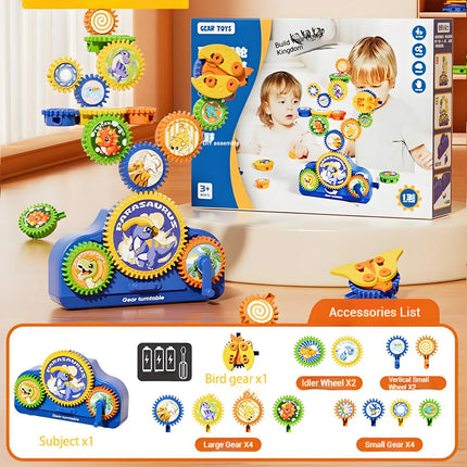 Kids Electric Gears Building Toy Set 3D Rotate Gears Assembly Model STEM Construction Toy Set Kids Educational Toys Xmas Gifts