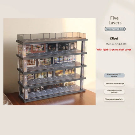 1:64 Scale Parking Garage Model & Dust-Proof Display Shelf - Car Model Diorama, Collectible Vehicle Storage Rack (no car)
