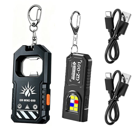 COB Keychain Light LED Flashlight USB-C Rechargeable Mini Handheld Flashlight Work Light with Bottle Opener for Outdoor Camping