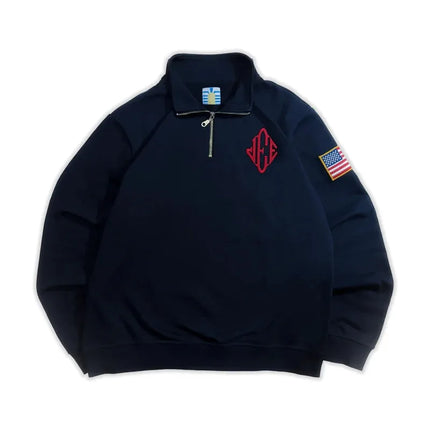 Y2K Zip-Up Polo Shirt Couple Style Flag Embroidery Top Retro Harajuku Classic Pullover Casual Loose Oversized Long Sleeve
