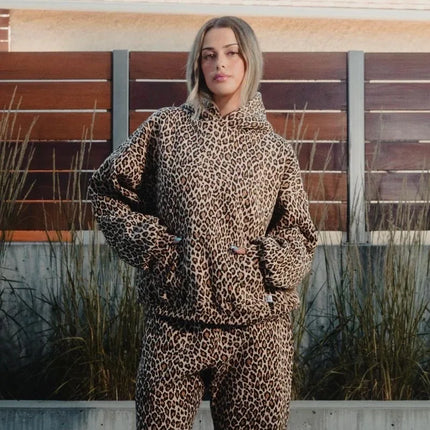 Loose Women Men Coat Street y2k retro leopard print hooded sweatshirt autumn winter Harajuku style hip-hop zipper pullover
