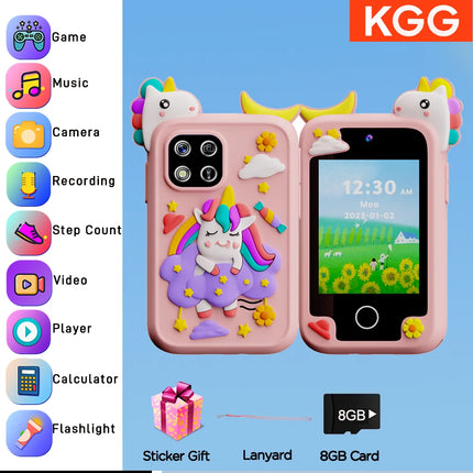 Mini Kids Smart Phone 8GB Cartoon Unicorn 2.8'' Stories Music Camera Habit Track Baby Mobile Toy Phone Educational Tools Gifts
