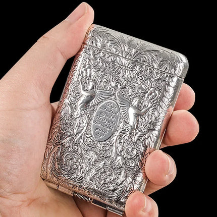 Retro Carved Cigarette Case Metal Luxurious Holder Pocket Tobacco Storage Box for 14 Cigarettes Smoking Accessories