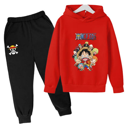 Boys Hoodie and Sweatpants Set for 3-12 Years Japanese Anime One Piece Luffy Zoro Kids Girls Casual Hooded Sweatshirt Tops