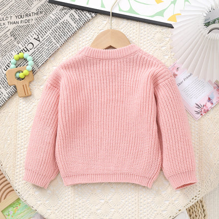 Baby Girl Knitted Round Neck Sweater with Letter Big Sister and Flower Embroidery, Fresh and Versatile, Ins Hot-Selling Top