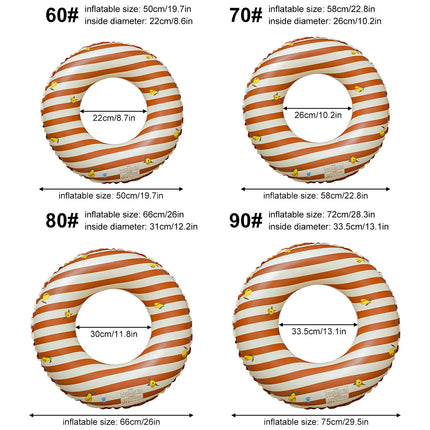 Inflatable Swim Ring ,Orange Striped Lemon Print Pool Floats Tube, Summer Water Toy for Adults Beach Pool Party