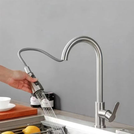 Kitchen Faucet Single Hole Pull Out Spout Kitchen Sink Mixer Tap Stream Sprayer Head Chrome/Black Mixer Tap