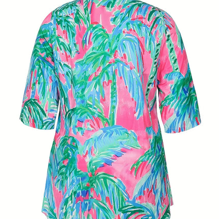 plus Size Spring Summer New Women's Parker Hollow Collar Shirt Button Dress Seven Split Sleeve Casual Elegant Women's Dress