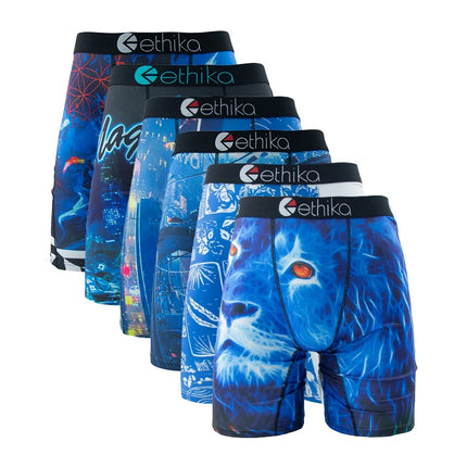 ETHIKA 6Pcs Men Underwear Boxer Breathable Mesh Crotch Man Underpants Plus Size Print Mens Panties Trunks Sexy Men's Boxershorts