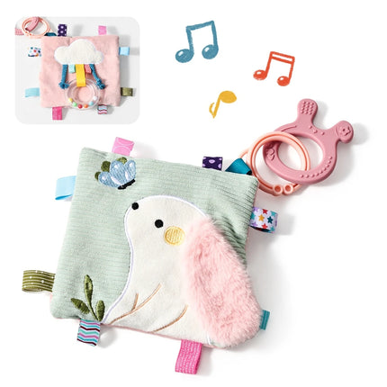 Soft Baby Comfort Blanket with Teether, Sensory Plush Security Toy for Infants, Cute Animal Butterfly/Bear/Elephant Design with
