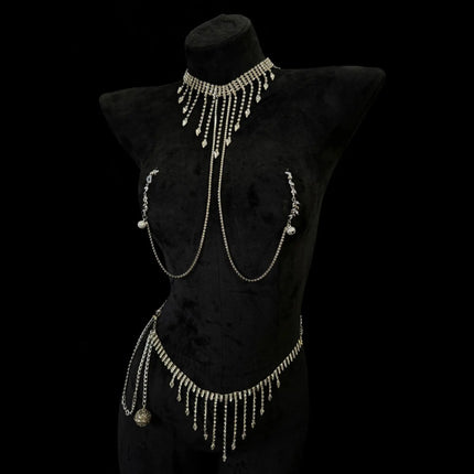 Fashion Fringe Sexy Nipple Clamps for Women with Rhinestone Bells Body Jewelry Collar Waist Chain Adult Product Breast Sextoy