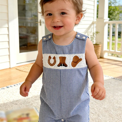 New Baby Boy Romper Cute Embroidered Sleeveless Buttons Short Jumpsuits 2026 Summer Toddler Overalls 0-18M