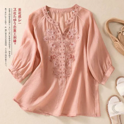 Fashion Thin Cotton Linen Y2k Tops Tee Women Clothing Summer Loose T Shirts Woman Embroidered T-shirt Blusa Casual Ladies tshirt