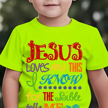 Jesus Loves Me Print Kids T-Shirt Colorful Letter Print Casual Boys Girls Short Sleeve Round Neck T-shirt Funny Tops for Children