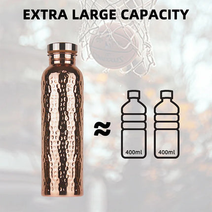 800ML Electroplated Copper Water Bottle One-Click Open Lid Anti-Slip Hammer Pattern Bottle Sports Water Bottle