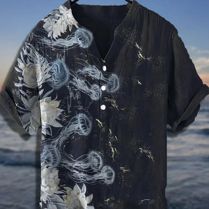 Men's polo shirt octopus print short-sleeved polo shirt summer fashion casual large size Hawaiian resort style printed top