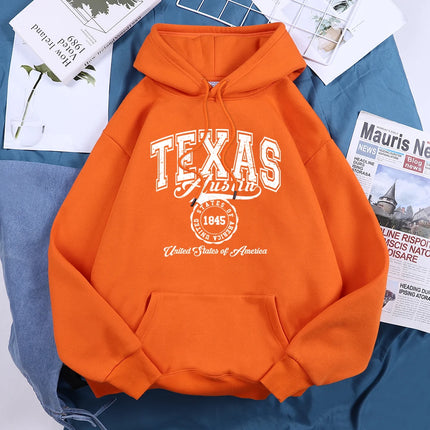 Texas Austin United States Of America Hoodies Women Fleece Crew Neck Hooded Creative Novelty Hoodie Street Harajuku Unisex Tops
