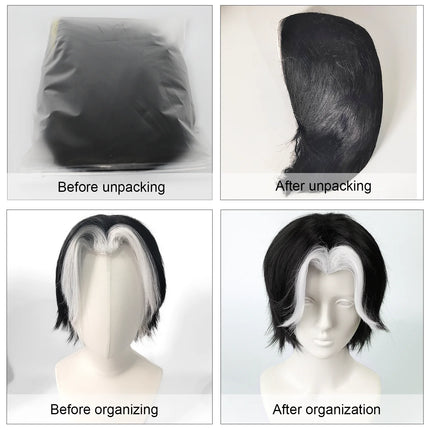 Cosplay Wig Hazbin Hotel Anime Wig Husk Black -white Synthetic Wig Role Play Male Widow's Peak Wig with Wigcap for Halloween