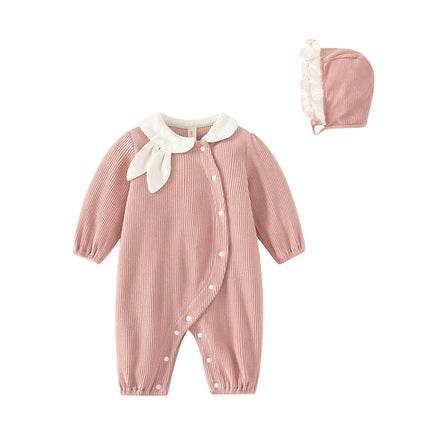 Ink Painting Newborn Baby Girl Jumpsuits Cotton Toddler Girls Onesie Clothes for Spring Autumn Infant Rompers +Hats