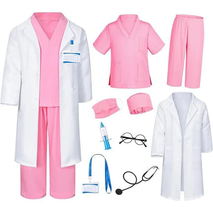 Children Doctor Nurse Cosplay Professional Role-playing Costumes Surgical Gown White Coat with Top Accessories for Boys Girls