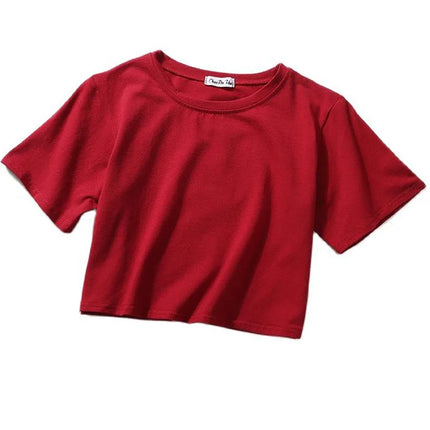 Summer Short Sleeve T Shirts Women  Solid T-shirt O Neck High Waist Crop Top Tee Female Casual Loose T Shirt