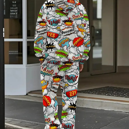 The new men's hoodie set for Spring and Autumn 2025 features a casual fashionable and comfortable 3D graffiti pattern print