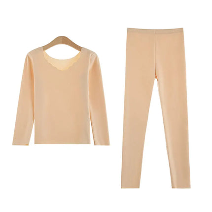 Velvet Long Johns Solid Thermal Underwear Sets Winter Women Clothes Warm Lingerie Long Sleeve Trousers 2 Pieces Thermal Pants