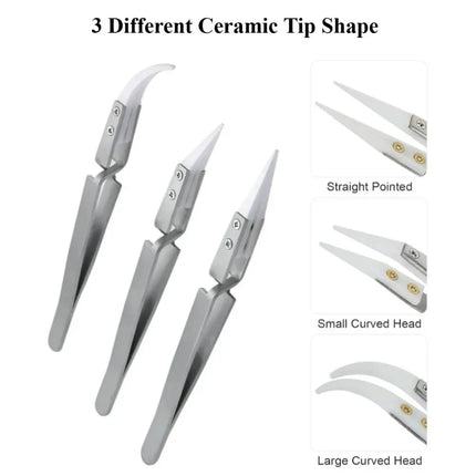 5/3/1pcs Ceramic Tip Labor-saving Electronic Soldering Tweezers, Anti-Static Reverse Acid Resistant Precision Chuck Tweezers