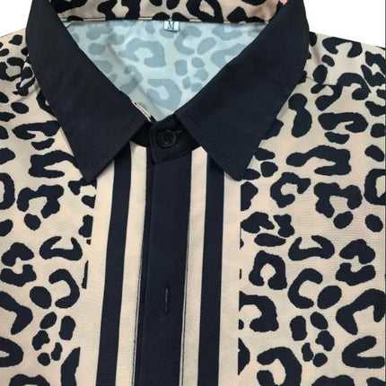 Men's Summer Leopard Print Short Sleeved T-Shirt Hawaiian Shirt Beach Vacation Casual Shirt Fashionable and Versatile Person