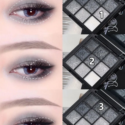 Punk Smoked Black Gray 9 Color Eyeshadow Makeup Palette Dark Color Pressed Glitter for Eyes Shadow Pigment Powder Cosmetics