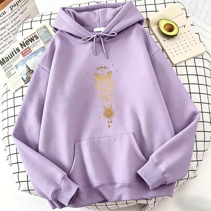 Vintage Butterfly with Moon Print Hoodies Spring Autumn Winter Casual Hoodies Sweatshirts Men Women Hoodie Sweatshirt