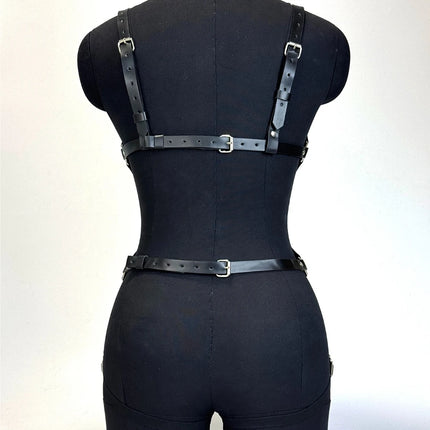 Fashion Full-Body PU Leather Belt Gothic Fetish Street Style Belt Punk Adjusable  Exotic Accesso for Women Strappy Belted Outfit