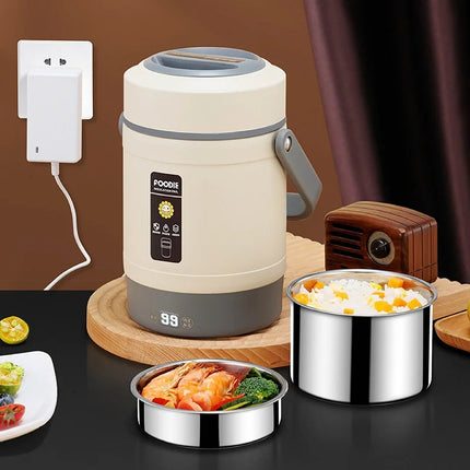 12V/1.6L Car Electric Lunch Box Multifunction Rice Cooker Portable 304 Stainless Steel Double Layer Linner Keep Warm Bento Box