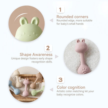 Rattles for Baby 0 3 Months Toys Cartoon Rabbits Sand Hammer Silicone Maracas Baby Silicone Rattle Toys Teether Toys for Baby