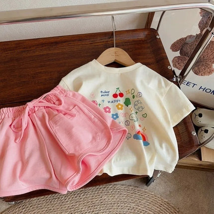 Summer Trendy Children Boy Girl Top Clothes Cute Cartoon Bear Short Sleeved T-Shirt Kids Letter Loose Tees Cotton Casual Tops
