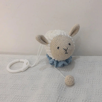 Handmade Crochet Bear Animal Head Knitting Rattle With Music DIY Baby Infant Newborn Teether Sensory Toy