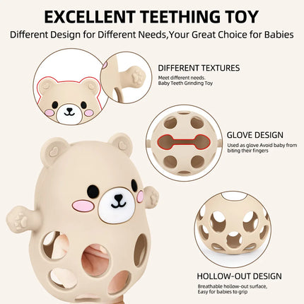 TYRY.HU 1PC Ringing Bell Baby Teether Glove Cute Bear Shape Teether Toy Silicone Care Molar Anti-eating Hand Baby Education Toy