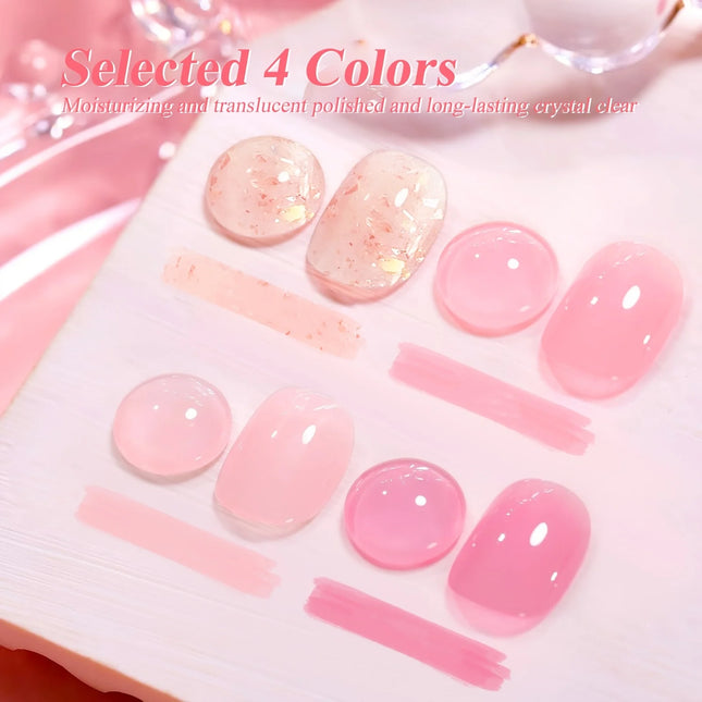 Poly Gel Nail Kit Starter with 4 Colors (Natural Clear + 3 Tones) - Quick Dry Nail Polish, / Curable DIY Gel Nail Polish for