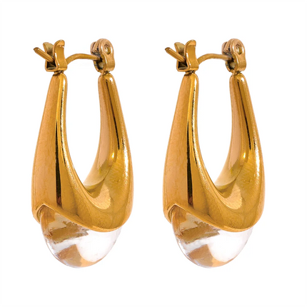 Yhpup Textured Cast Stainless Steel Hoop Earrings Inalid Transparent Resin Fashion Golden Jewelry Aretes De Mujer Modernos