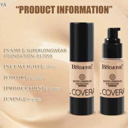 [YA]BSIMONE Liquid Foundation, Waterproof, Matte Finish, Long Lasting, Concealer Cream For Uneven Tone- Daily Makeup Must-Have